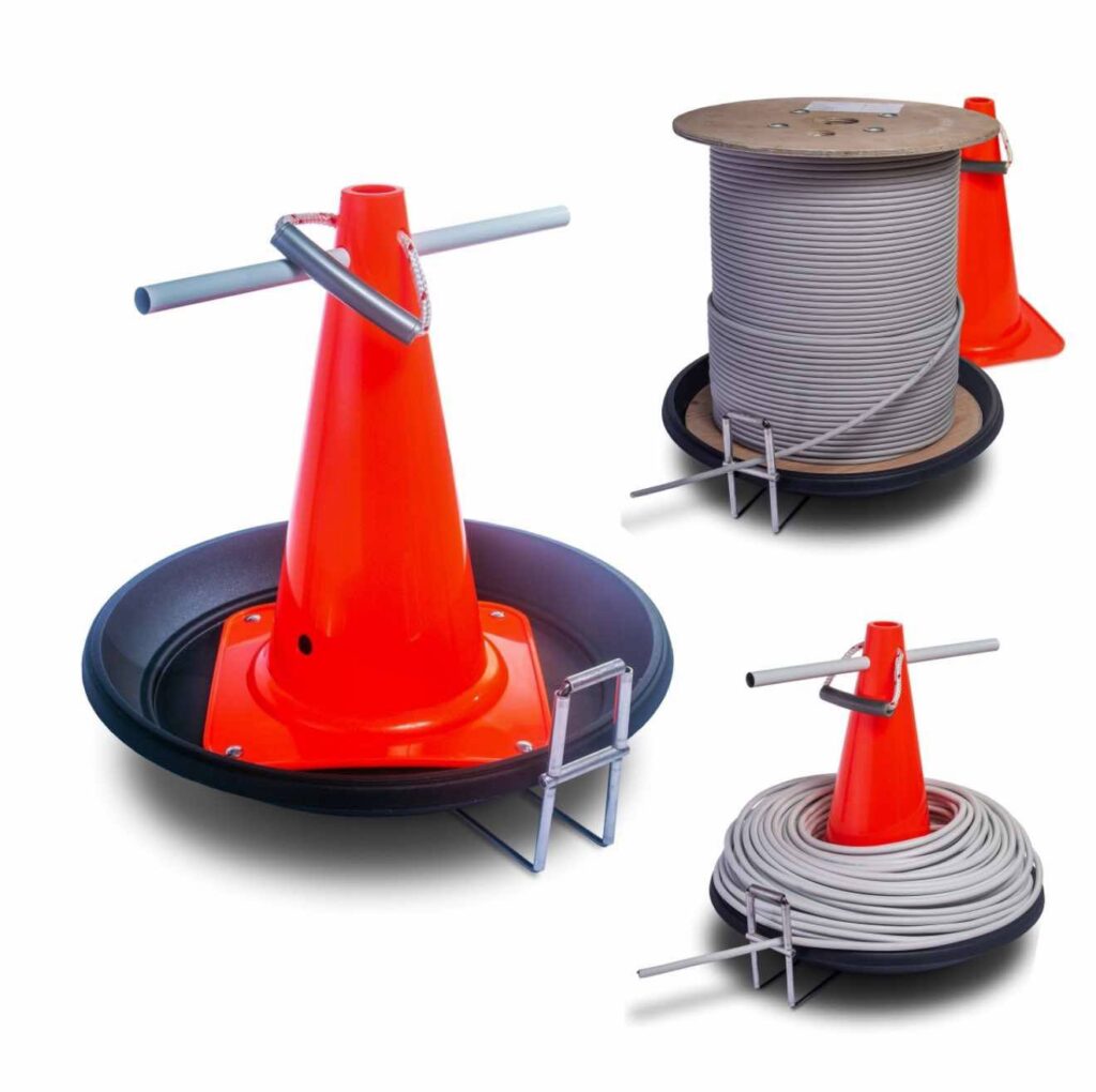 Plastikowy rozwijak kabli typu stożek z podstawą i uchwytem